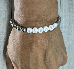 Silver Hematite Israel Name Bracelet