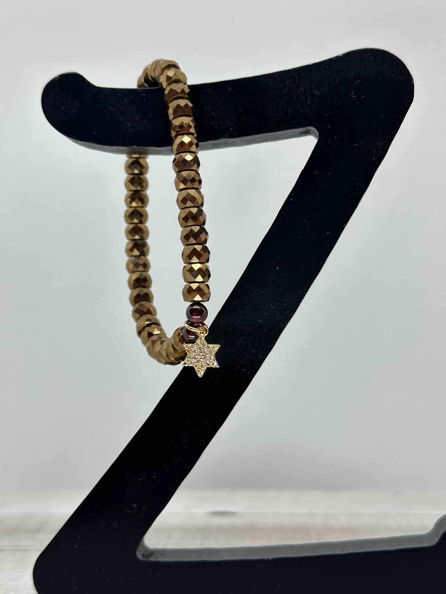 Gold Star Of David & Metallic Hematite Bracelet