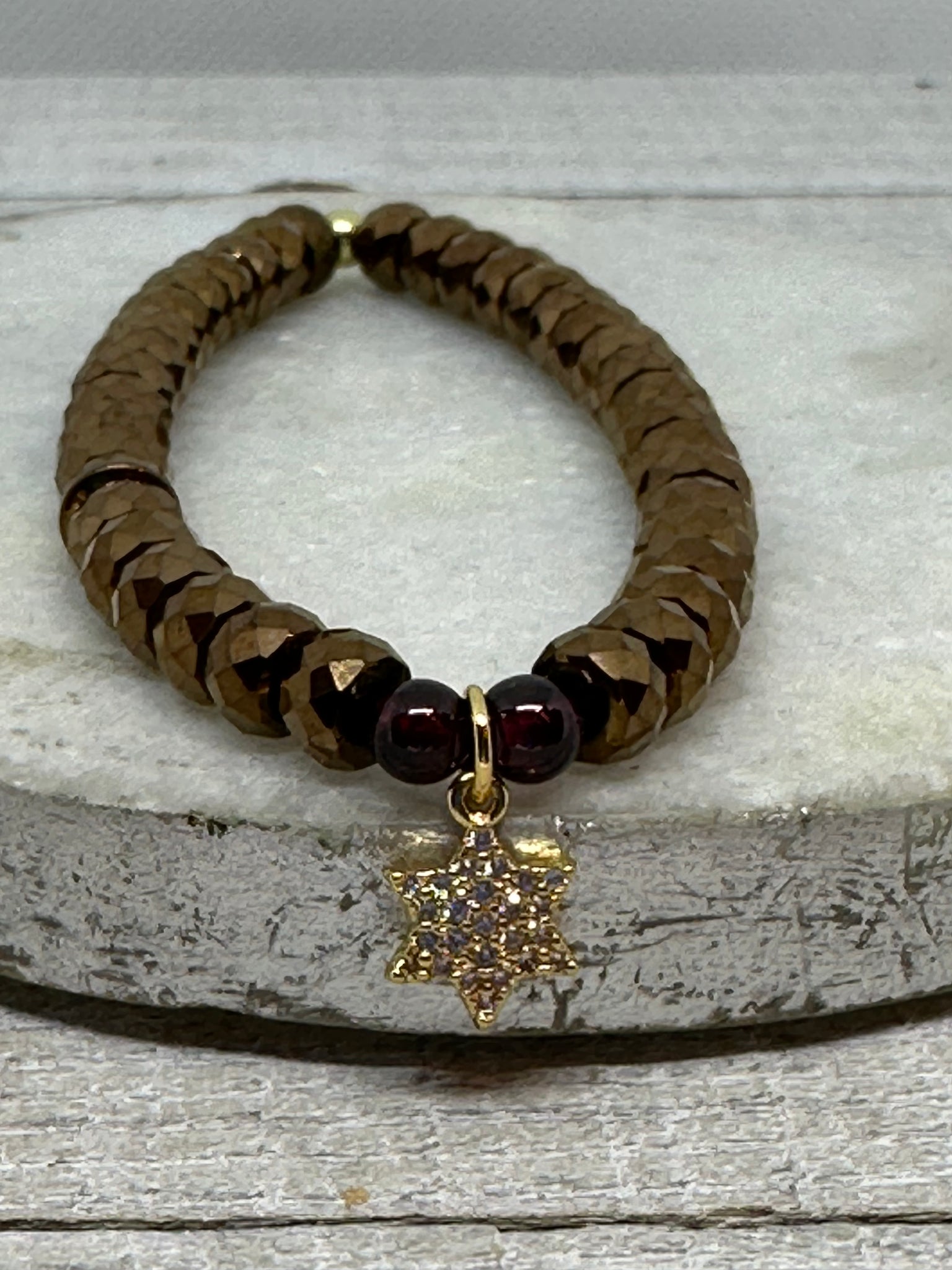 Gold Star Of David & Metallic Hematite Bracelet