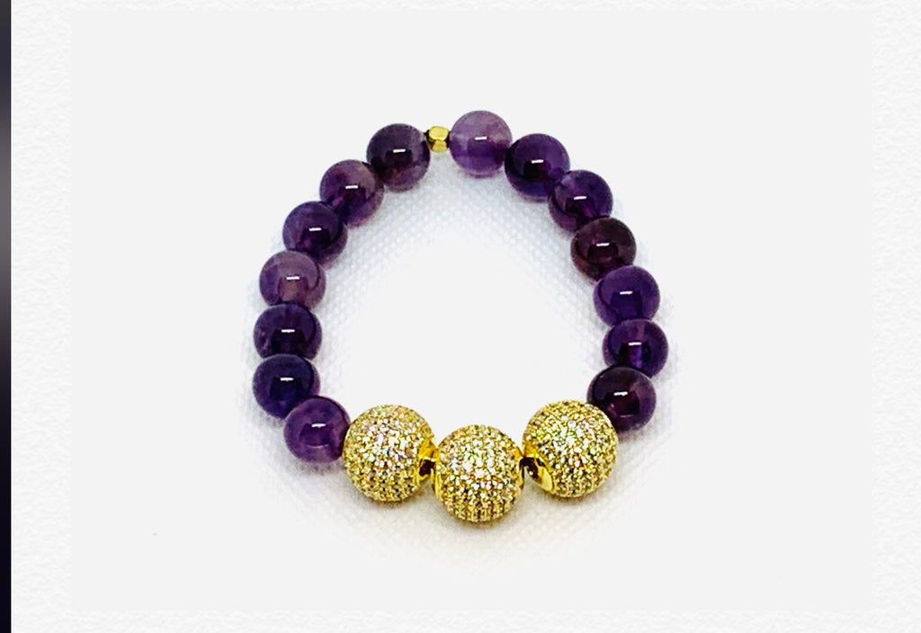 Amethyst Beauty with 14mm Micro Pave Gold Bead Balls.
