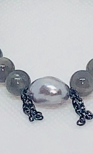 Labradorite Beads with  Baroque  Pearl and Fringe Chain.