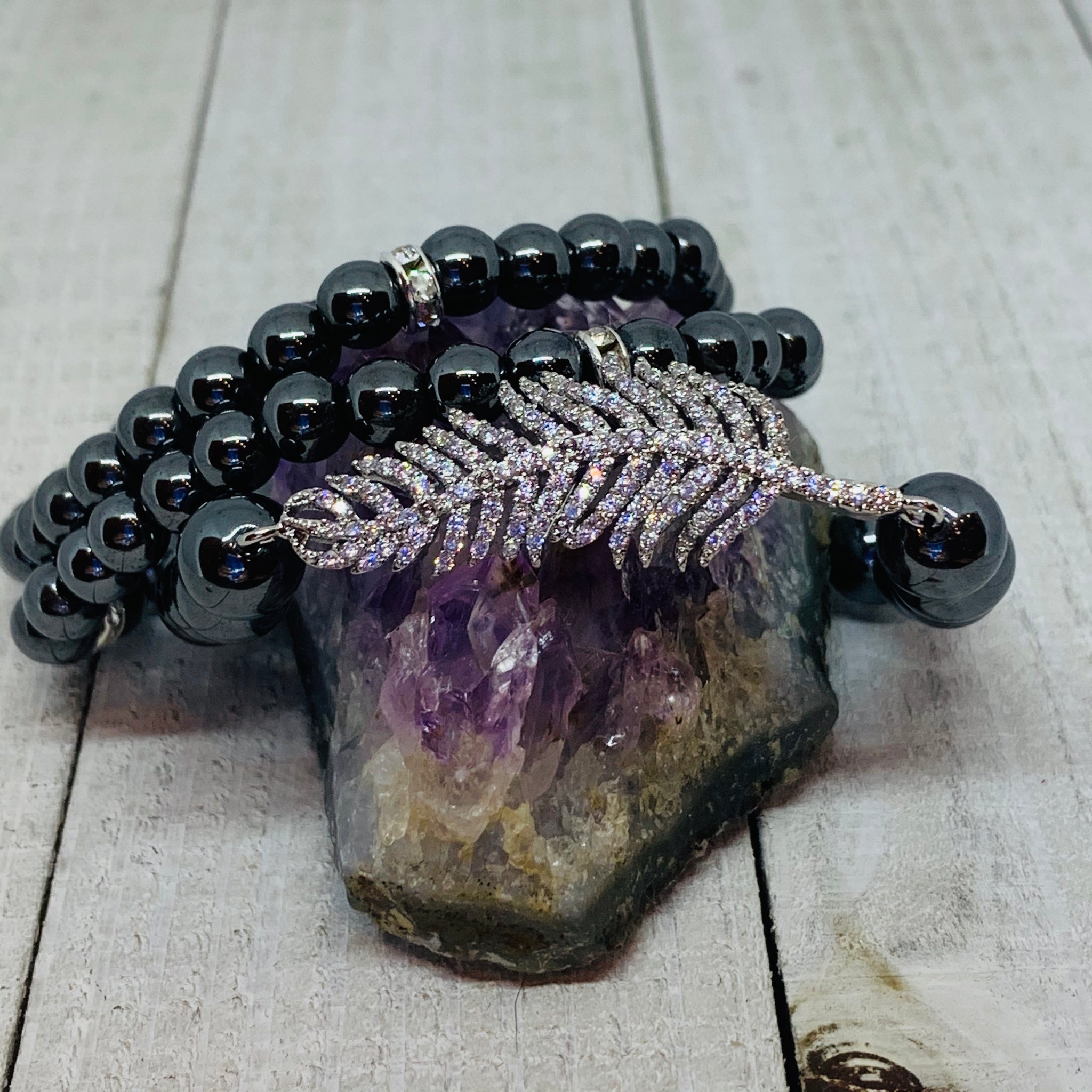 Three Bracelets- Sassy Pave Silver Leaf Bracelet Stack