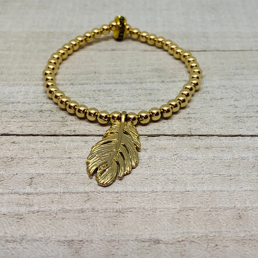 14 K Gold-Filled 4mm Bracelet with Leaf Charm