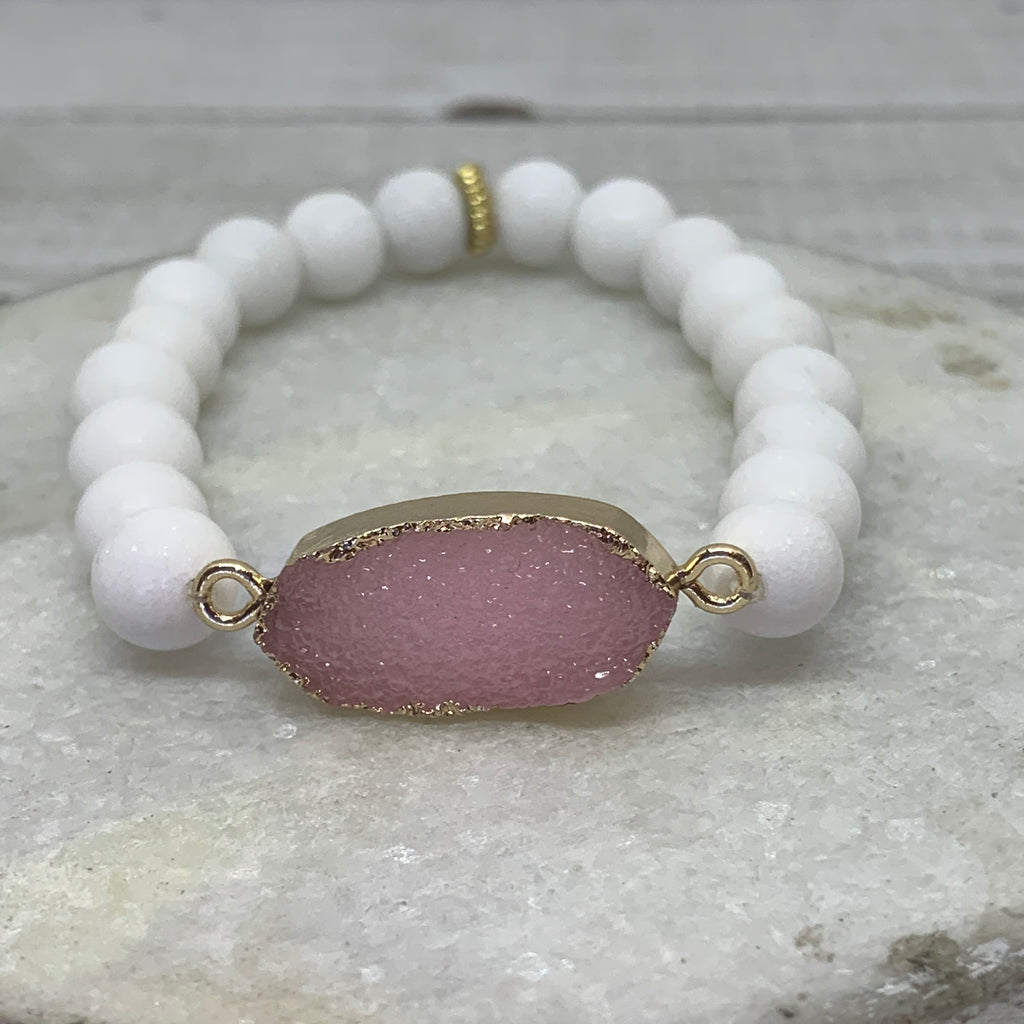 Matte White Mountain Jade & Lavendar Bracelet