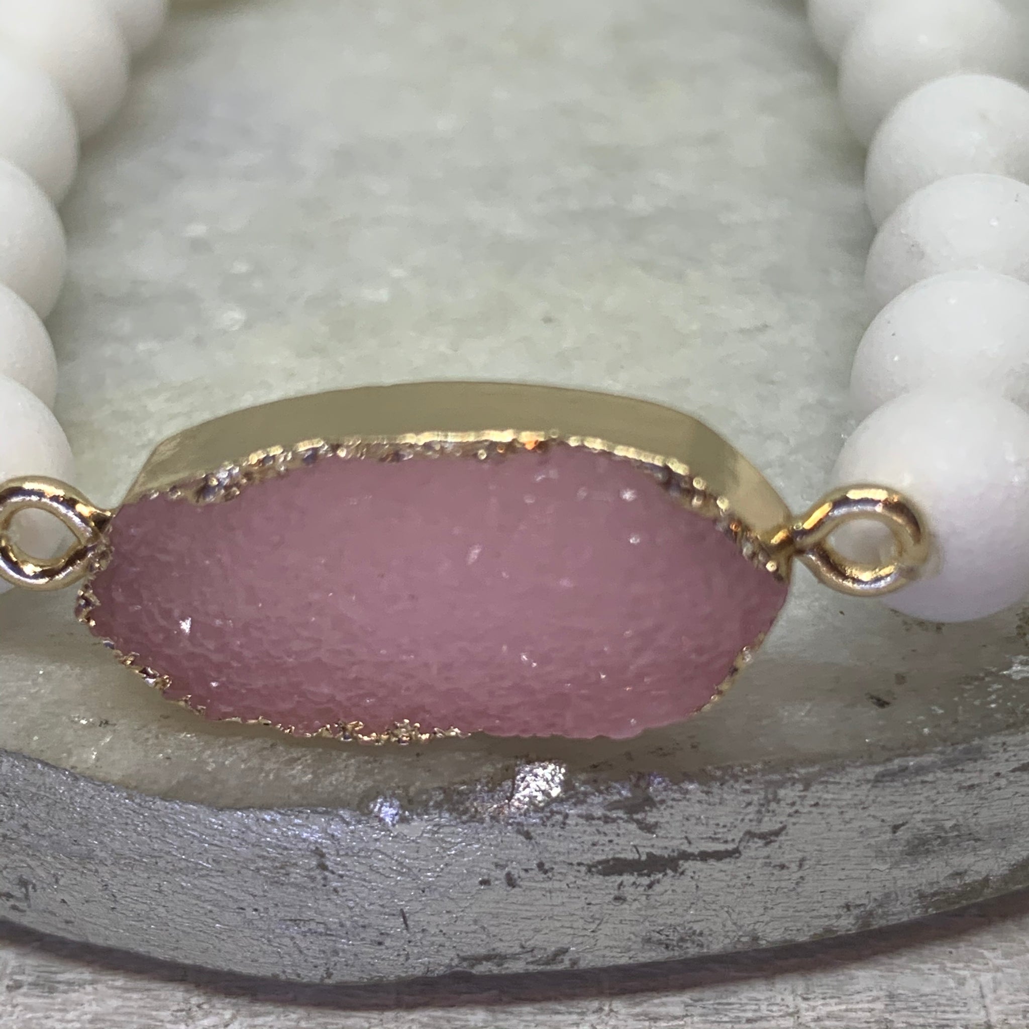 Matte White Mountain Jade & Lavendar Bracelet