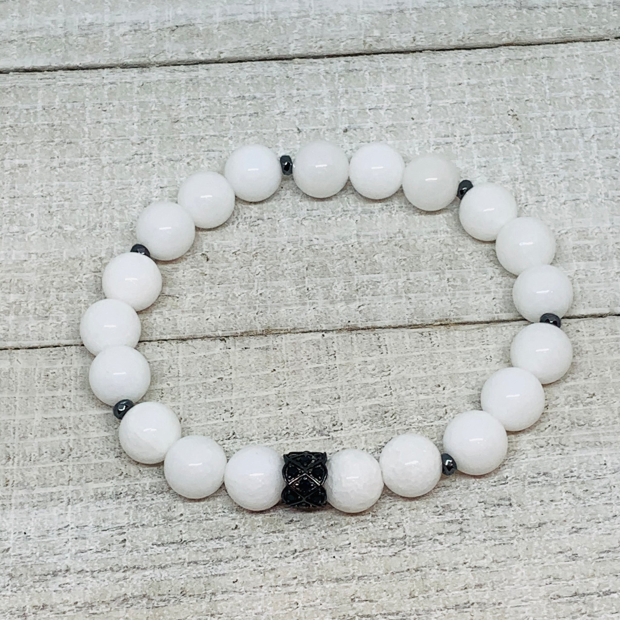 White Mountain Jade Bracelet with Black Pave Finding