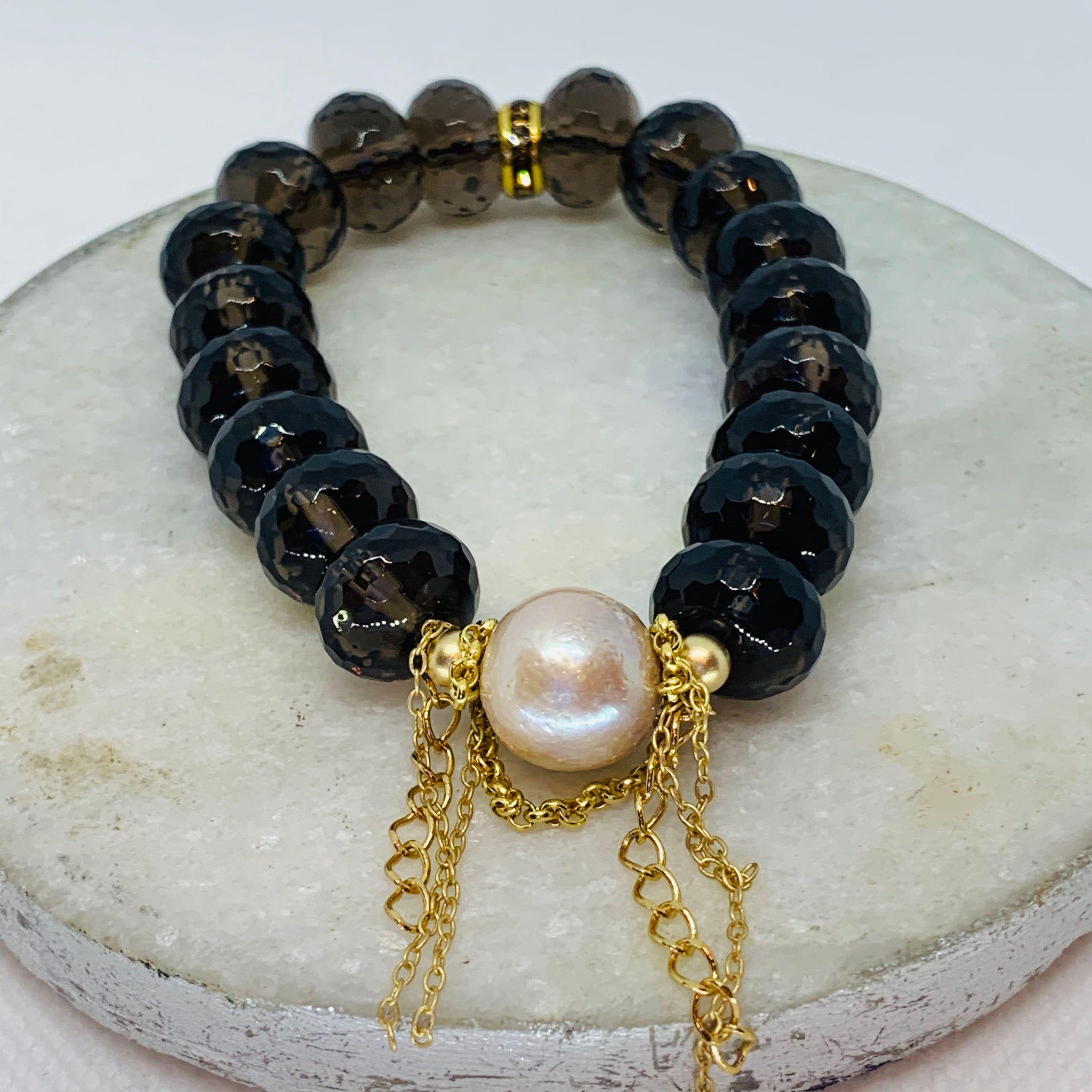 Smokey Quartz and Creamy Pearl Bracelet