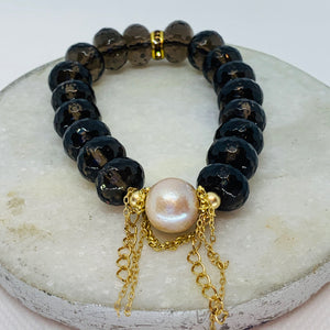 Smokey Quartz and Creamy Pearl Bracelet