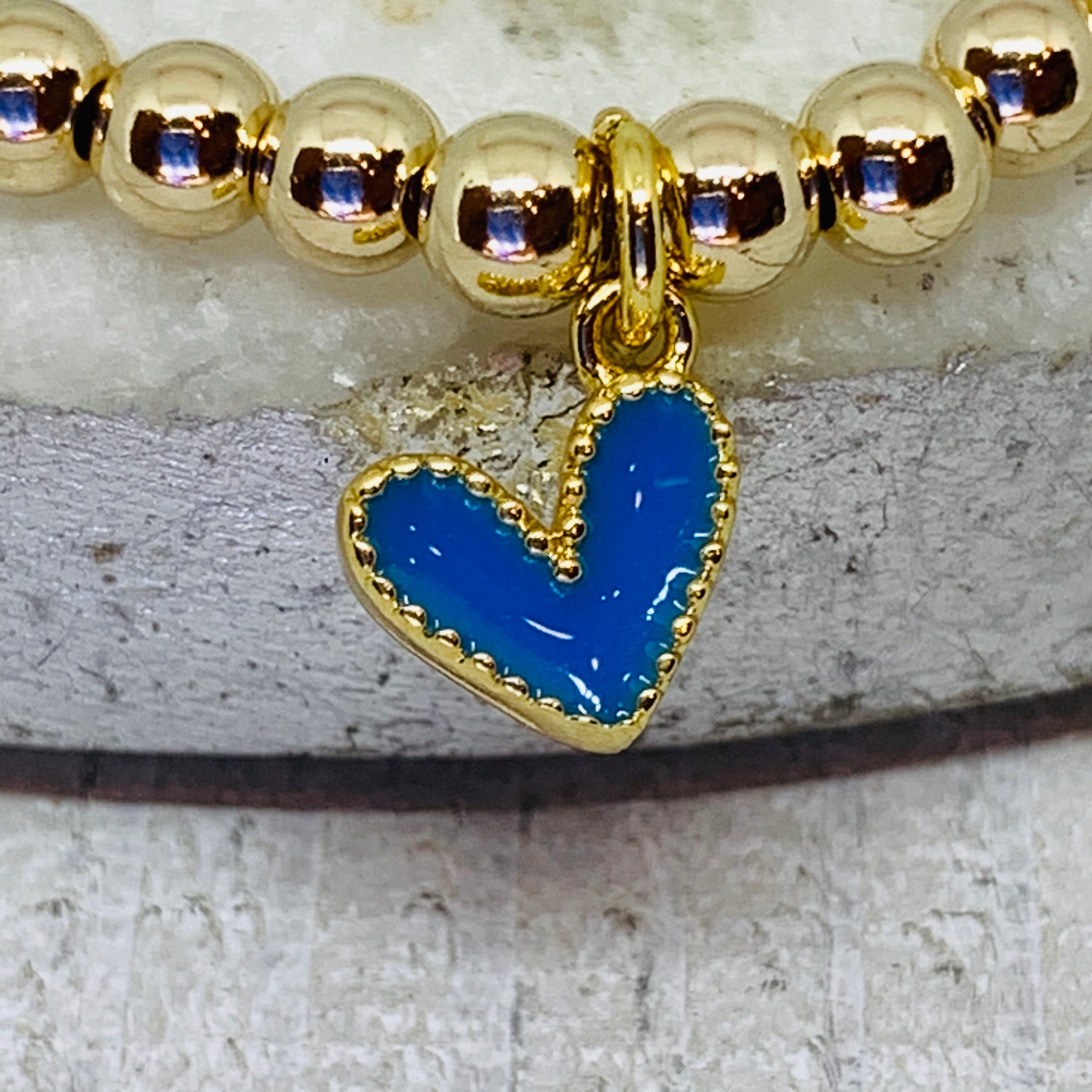 Baby Blue Heart & Gold Bracelet