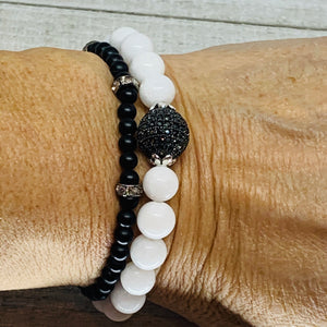 3mm Onyx Beads with CZ Findings. Great for Stacking Bracelet