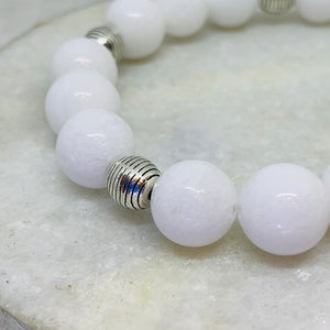 The Carrie Bracelet- White Mountain Jade Beads and Silver Carved Findings