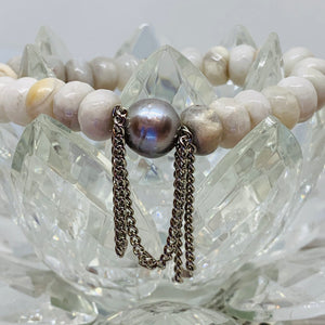 Creamy Lace Agate with Gray Pearl and Chain Bracelet