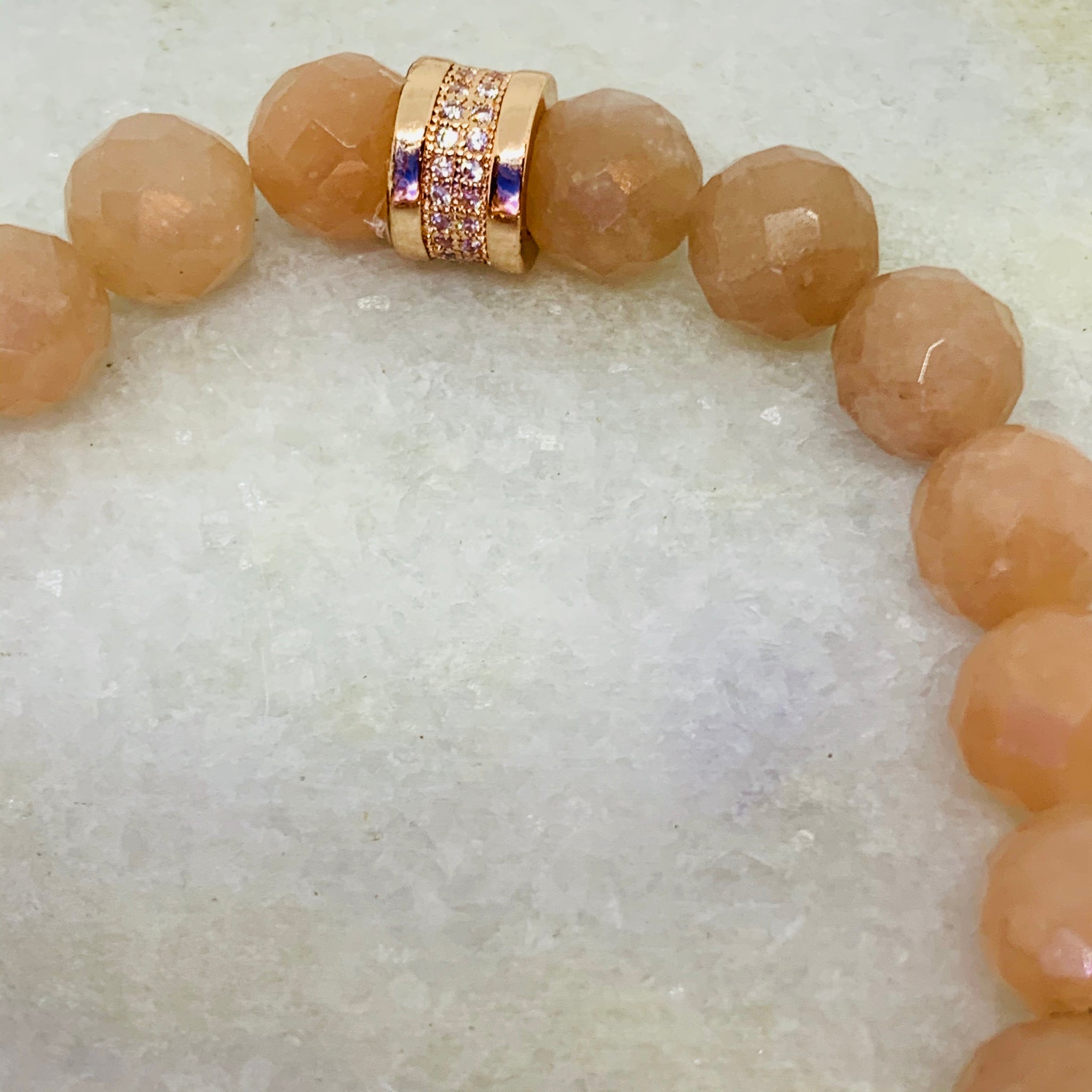 Moonstone Faceted With Rose Gold Gemstone and Micro CZ Finding.