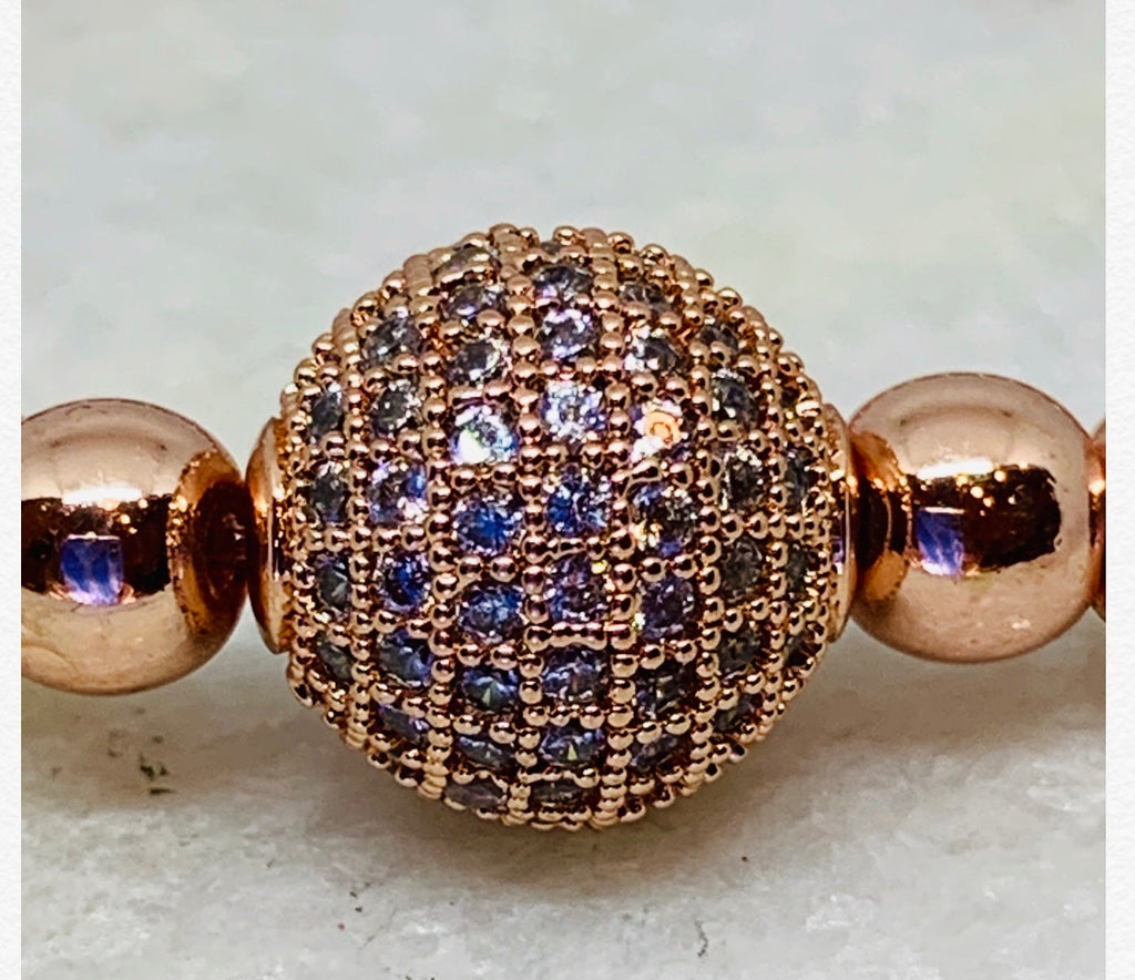 Rose Gold Hematite Pave Ball Bead Bracelet