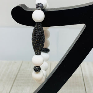 White Mountain Jade with Black Cool Oval Bead