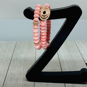 Pink Oval Circle Micro Pave Bracelet