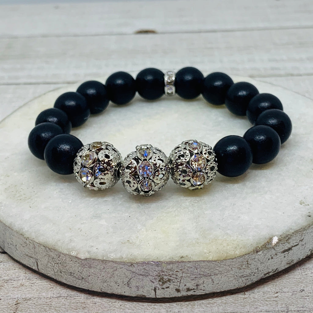 The Laura Bracelet- Onyx Beauty with (3) Micro Pave Silver Beads