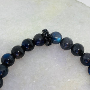 Crescent Moon 6mm Labradorite Black CZ Charm Bracelet