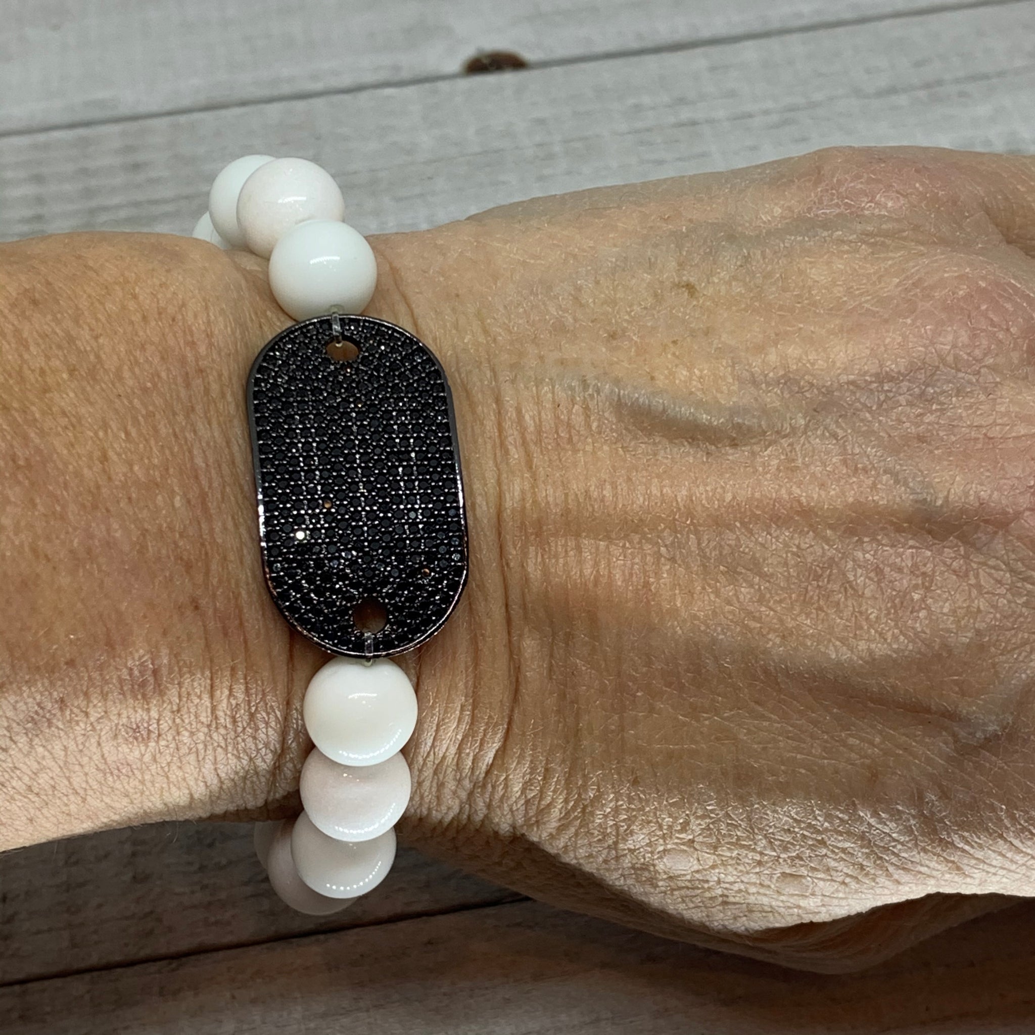 White and Black Beauty with Pave Black Bead
