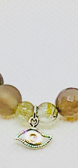 Matte and Shinny Agate & Silver Evil Eye Bracelet