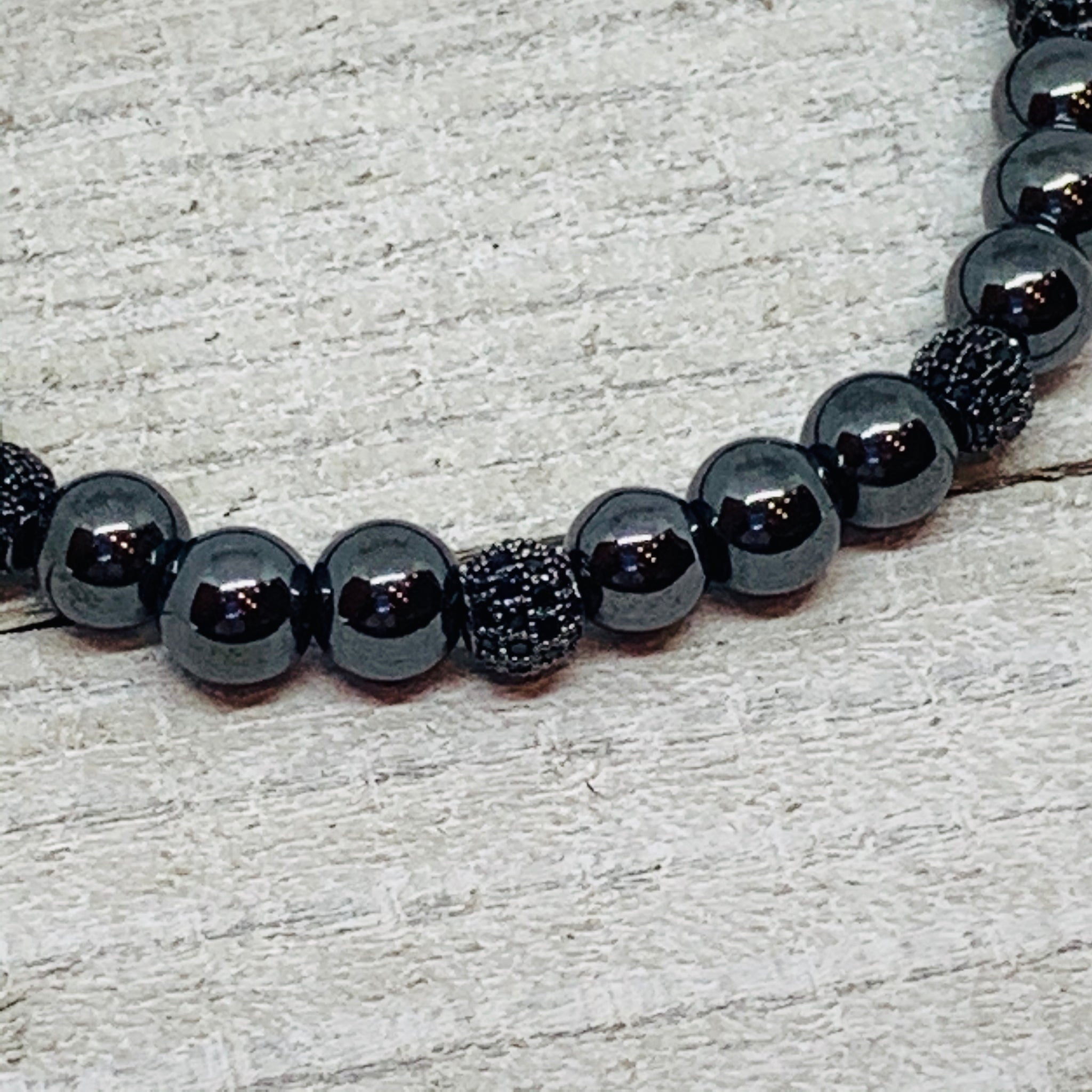 Dark Hematite with Mini Micro Pave Bead Balls