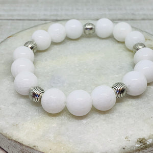 The Carrie Bracelet- White Mountain Jade Beads and Silver Carved Findings