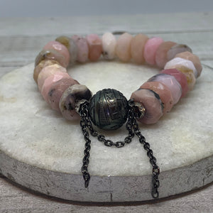 Exquisite Peruvian Opal Nugget with an AAA Carved Tahitian Pearl and Chain Bracelet