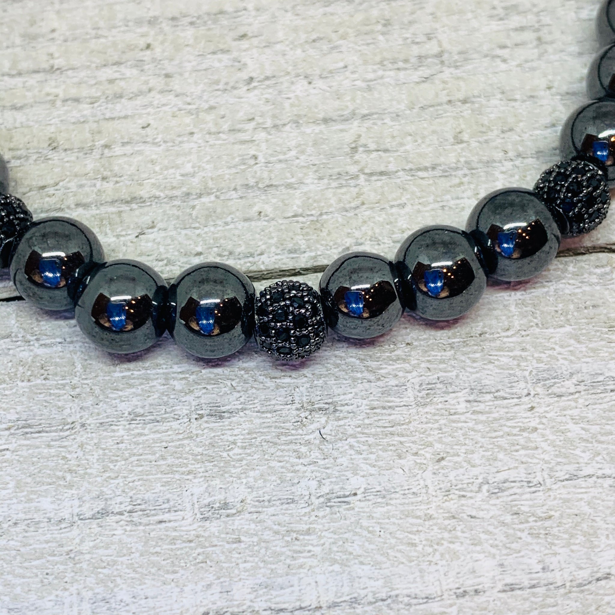 Dark Hematite with Mini Micro Pave Bead Balls