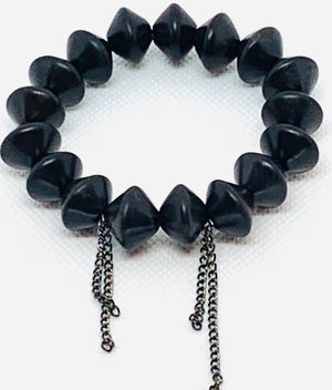Ebony Wood Saucer Bead and Black Chain Bracelet