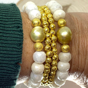 Elegant Golden Pearl and Cream Moonstone Rondelle Faceted Beads