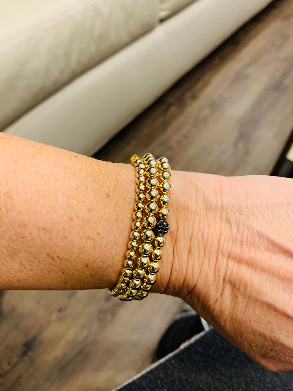 5mm 14 K Gold-Filled Bracelet & Pave Black Bead