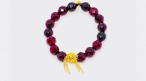 Red Garnet Glass Bead with Gold Filgree Ball
