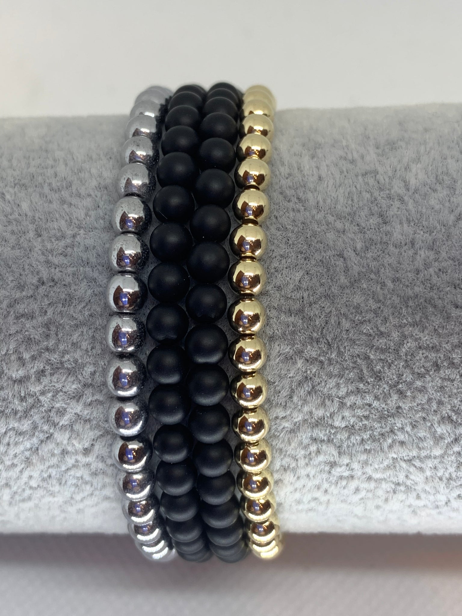 Gold, Silver & Black Stack Bracelets