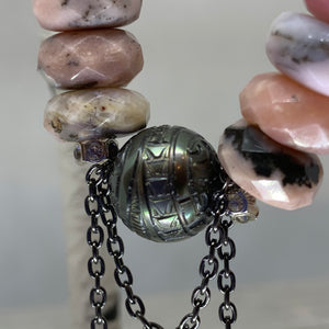 Exquisite Peruvian Opal Nugget with an AAA Carved Tahitian Pearl and Chain Bracelet