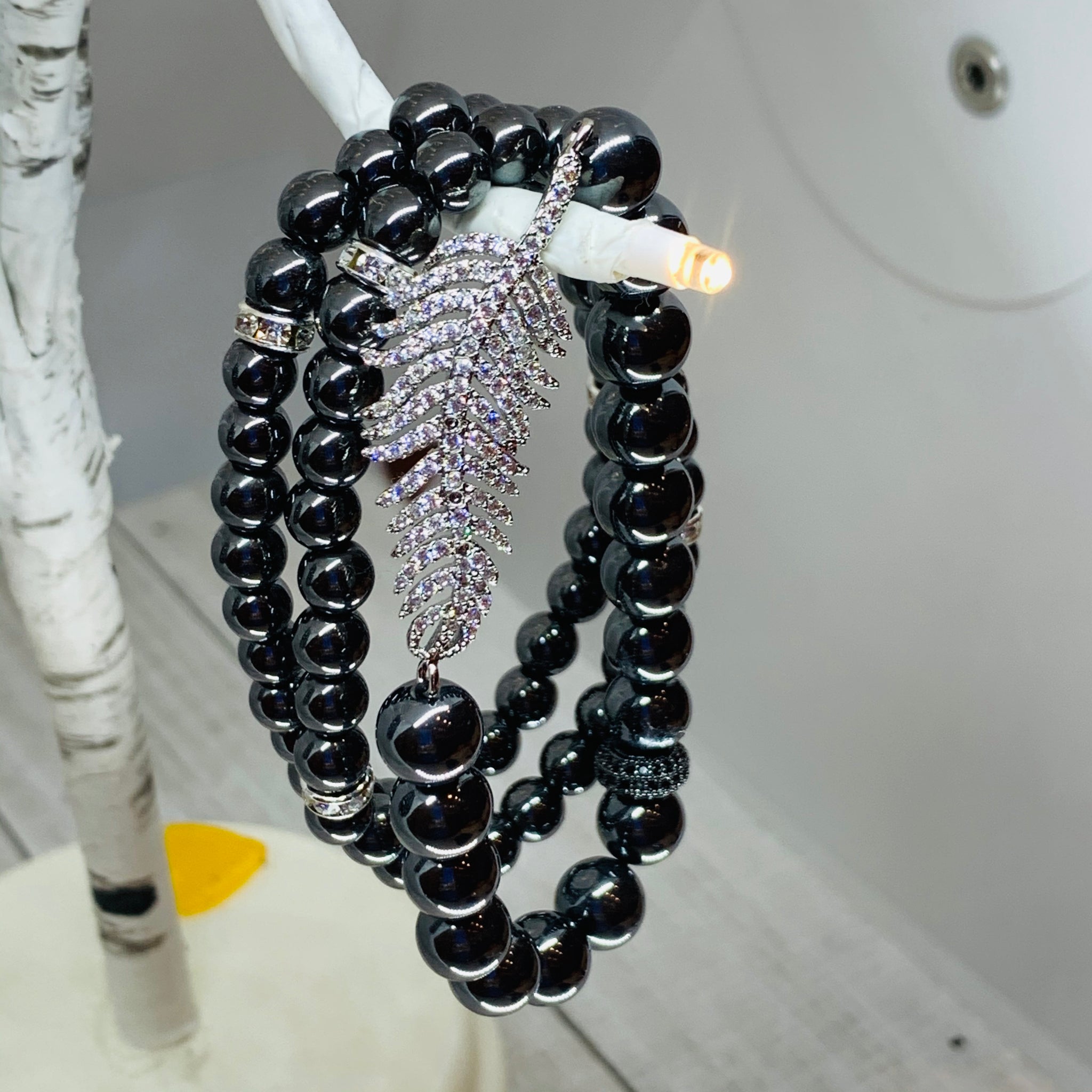 Three Bracelets- Sassy Pave Silver Leaf Bracelet Stack