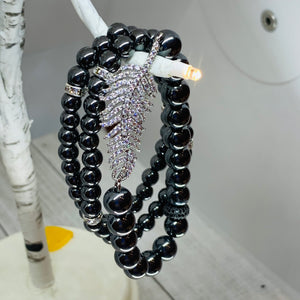 Three Bracelets- Sassy Pave Silver Leaf Bracelet Stack