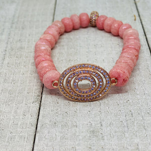 Pink Oval Circle Micro Pave Bracelet