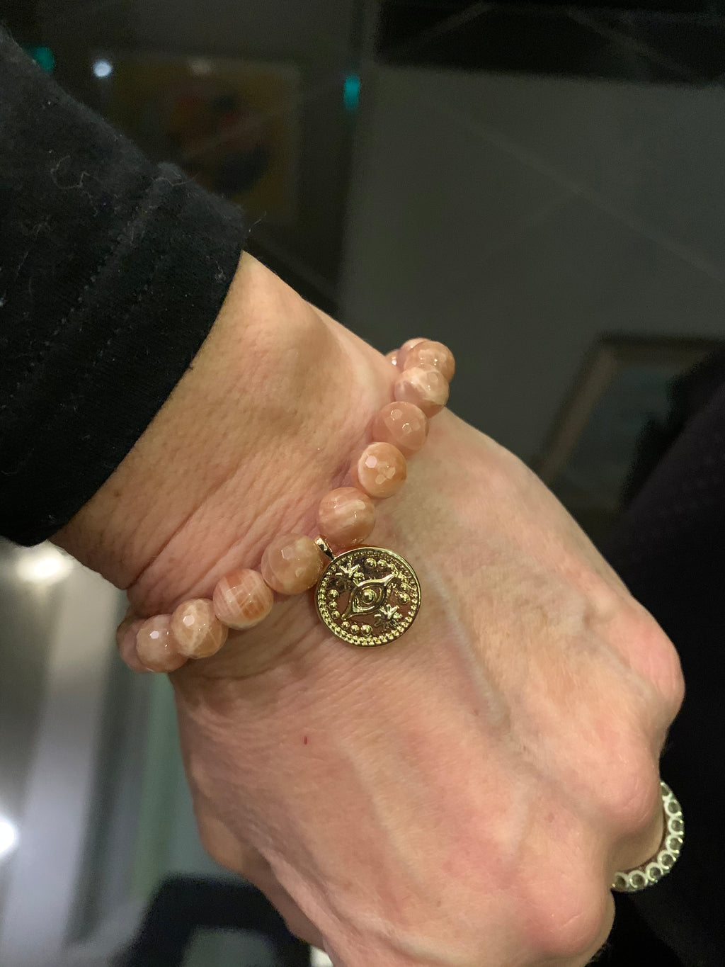Peach Moonstone with Evil Eye
