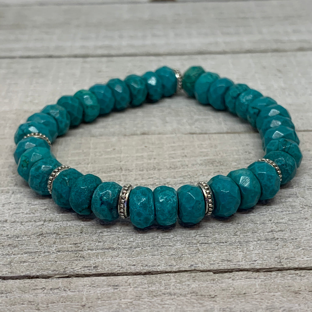 Turquoise Faceted  Rondelle Beads with Silver Findings