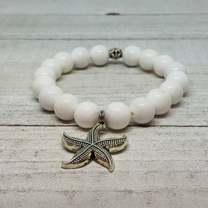 Starfish Charm & Mountain White Jade Beads