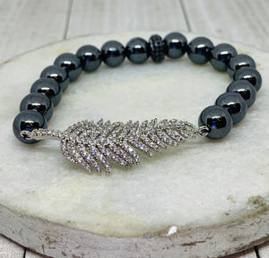 Dark Hematite and Silver Leaf Bracelet