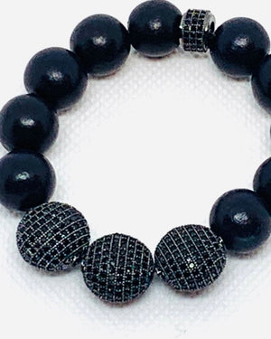 Onyx & Flat Micro Pave Black CZ Bead Bracelet