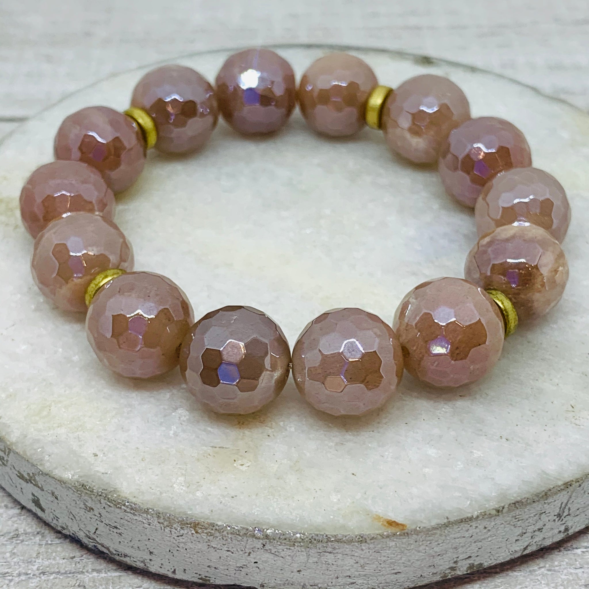 The Terri Bracelet- Mystic Peach Moonstone