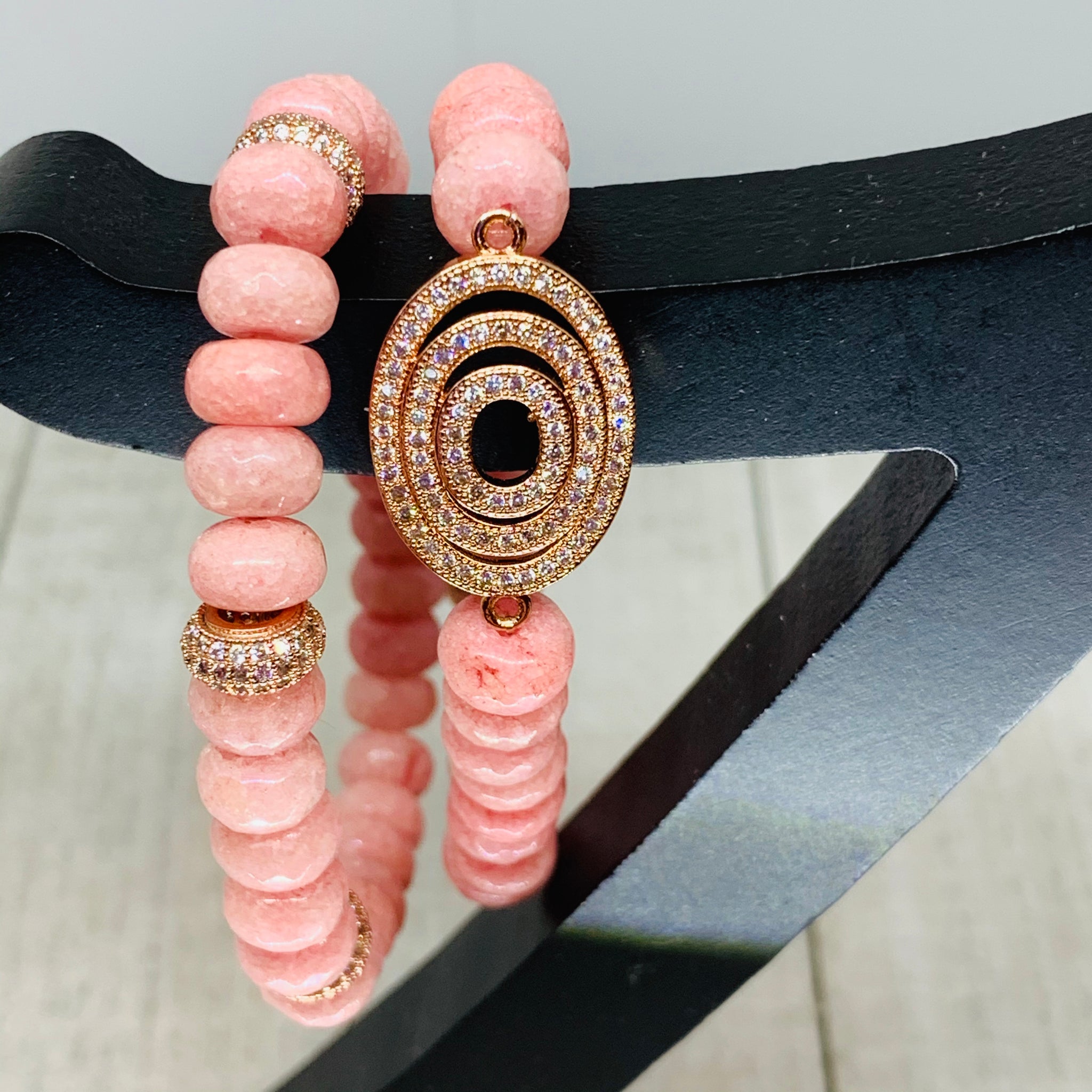 Pink Oval Circle Micro Pave Bracelet