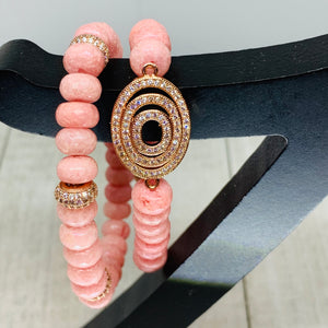 Pink Oval Circle Micro Pave Bracelet