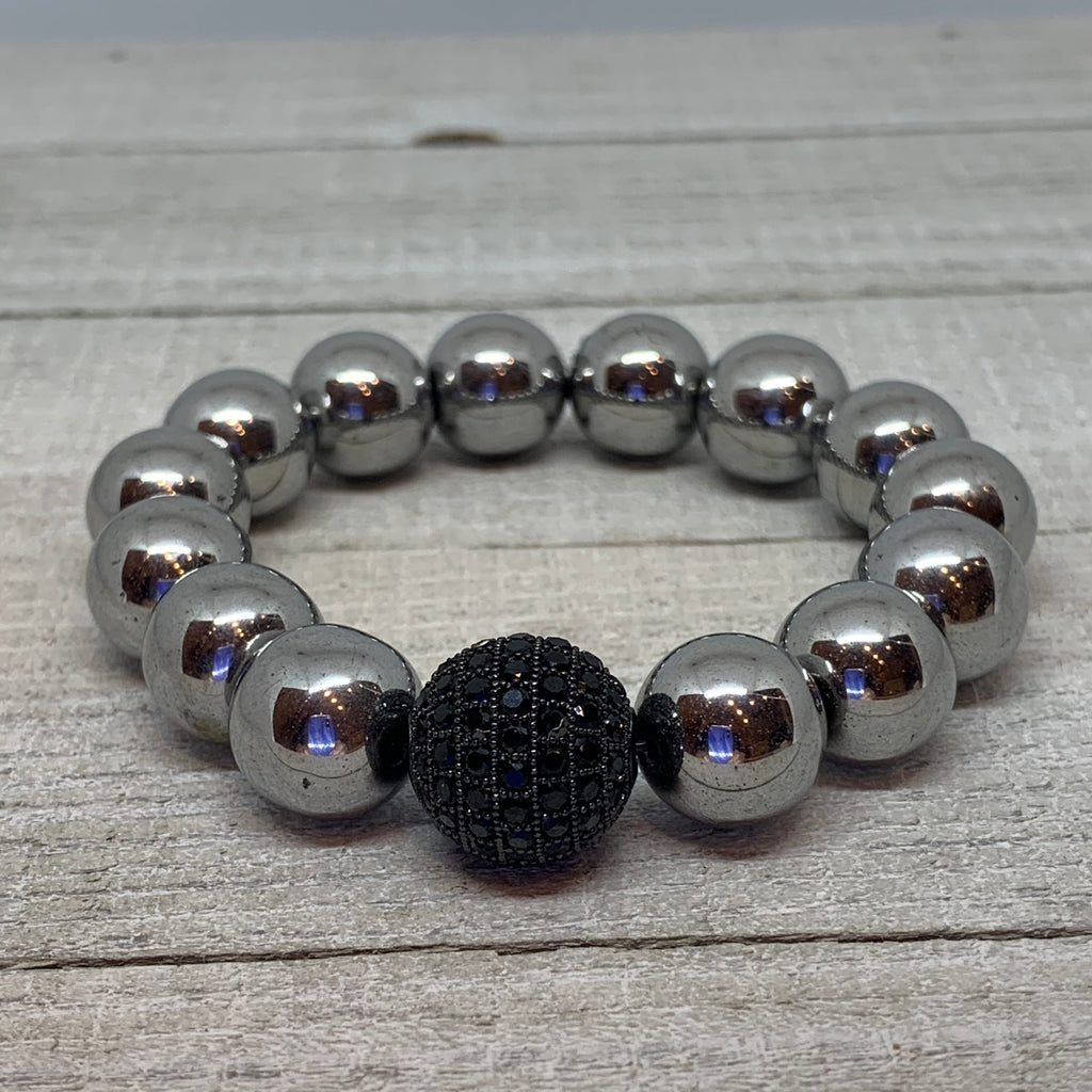 Silver Beauty Hematite with a Gorgeous Black CZ Pave Stone.