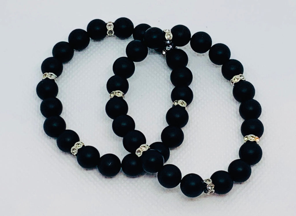 Black Onyx with Pave CZ Rondelle Beads.