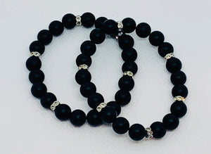 Black Onyx with Pave CZ Rondelle Beads.