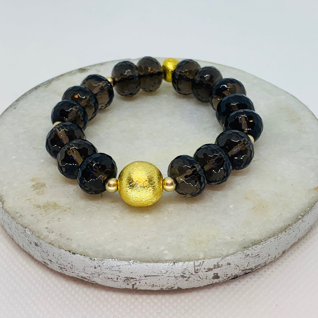 Smokey Quartz  & Matte Gold Ball Bead
