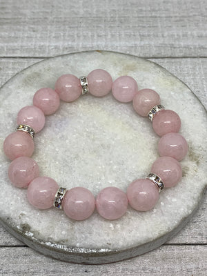 The Barbara Bracelet- Pink Rose Quartz and Micro Pave Silver Findings